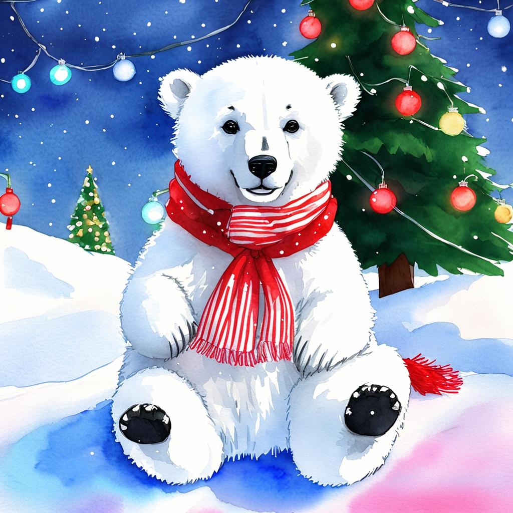 A watercolour cute Christmas polar bear