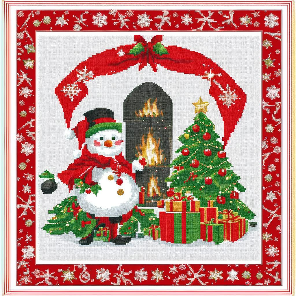Snowman wearing red scarf and hat